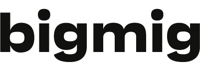 Logo noir du menu supérieur de Big Mig, représentant des repas personnalisés avec glucides et protéines pesés pour vos besoins nutritionnels.