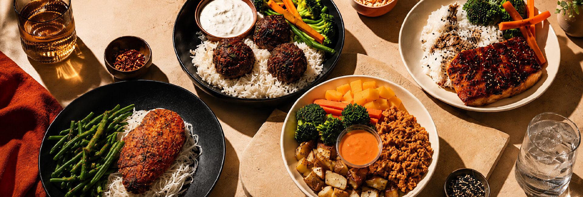 Repas préparés frais et personnalisés BigMig au Québec, avec protéines, riz, légumes et sauces portionnés selon vos besoins.