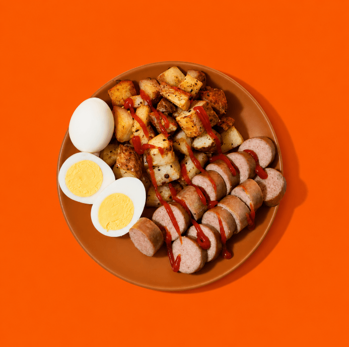 Déjeuner Big Mig avec oeufs et saucisses, repas prêt-à-manger protéiné livré au Québec.