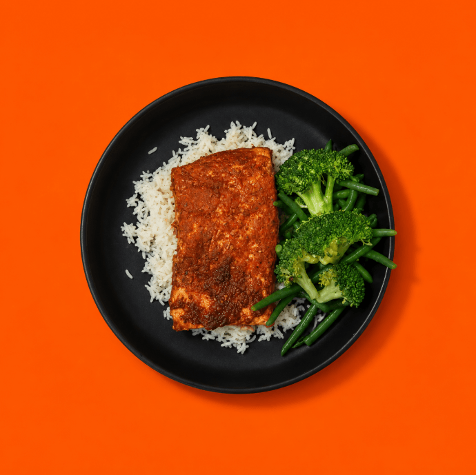 Big Mig spicy chili salmon with rice and vegetables, high-protein ready-to-eat meal delivered across Quebec.
